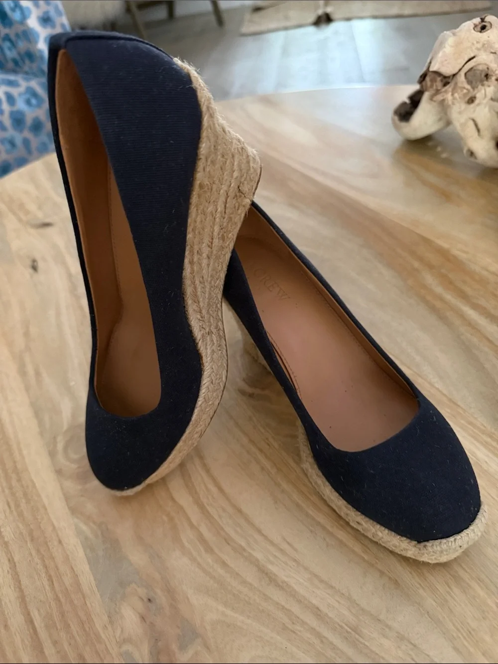 J. Crew Navy Canvas Espadrille Wedge Pumps dark navy
